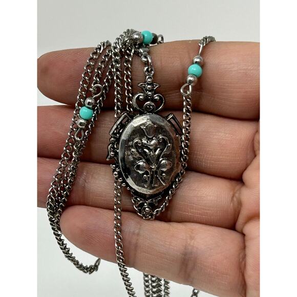 Vintage ART Double Strand Necklace with Locket Pendant - Picture 7 of 11